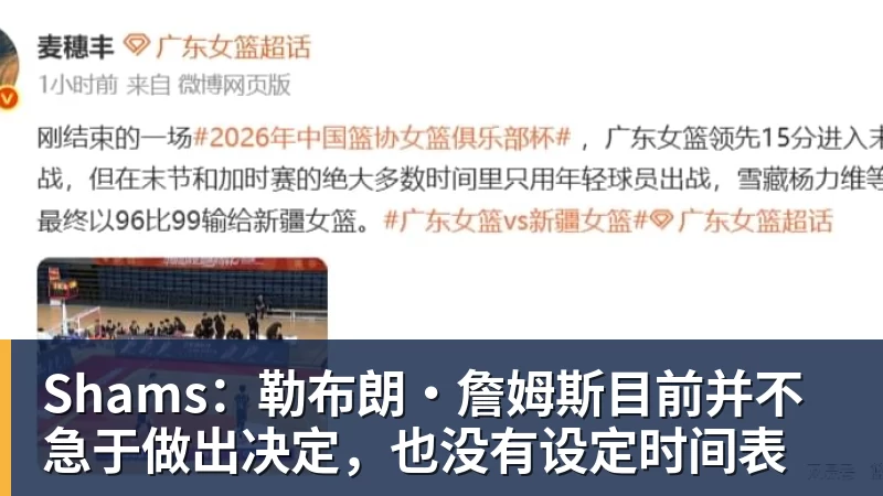 Shams：勒布朗·詹姆斯目前并不急于做出决定，也没有设定时间表